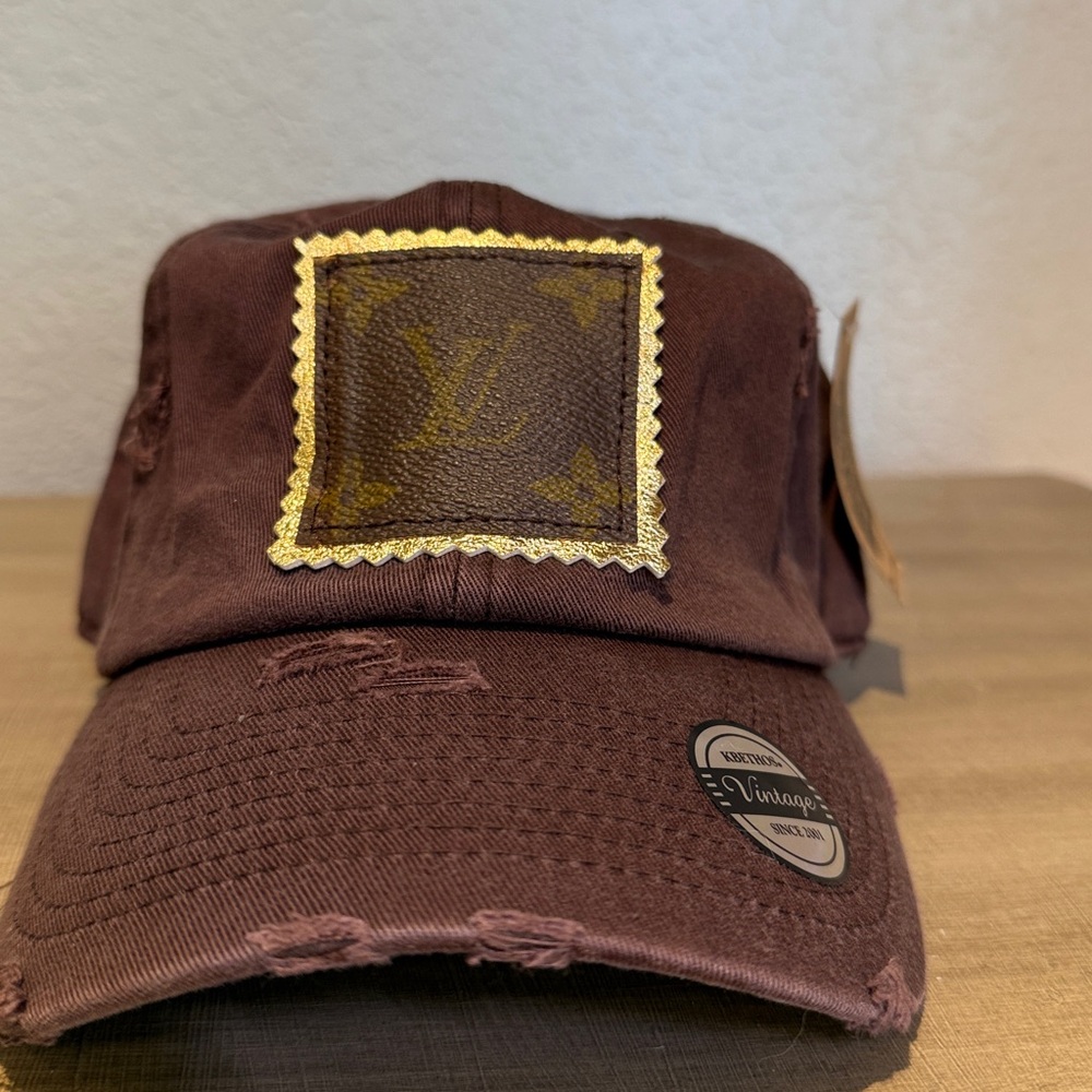 Brown distressed Cap with Louis Vuitton vintage Patch